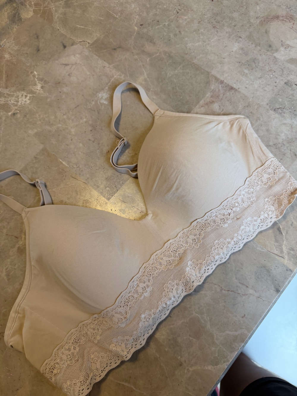 Natori Lace-Trim Wireless Bra in Nude Beige